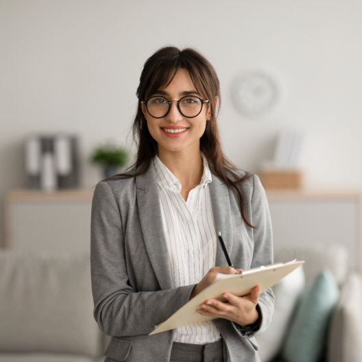 A female psychiatrist smiling