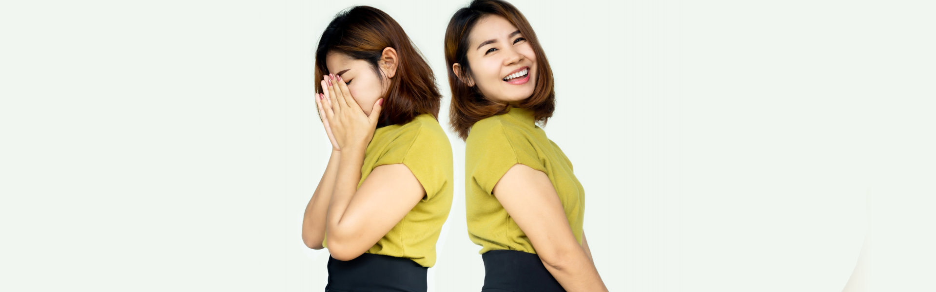 A woman showing two personalities